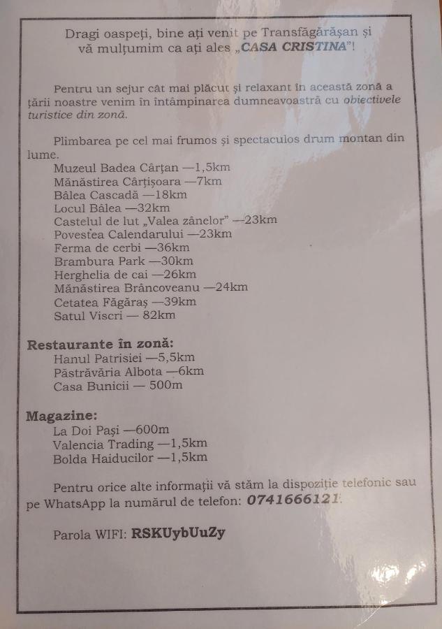 Casa Cristina Hotell Cîrţişoara Eksteriør bilde
